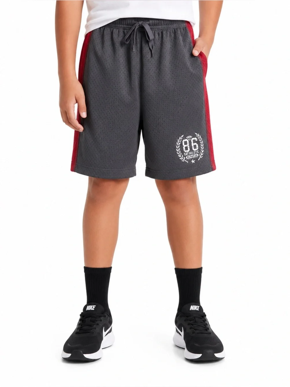 GapKids Boys Mesh Athletic Basketball Shorts Gray Red Drawstring Youth Small 6-7